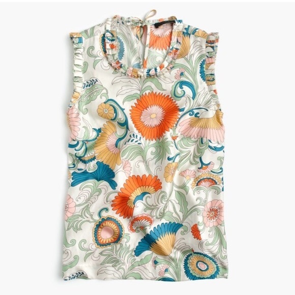 J. Crew Tops - J.Crew Ornate Floral Ruffle-Trim Silk Top